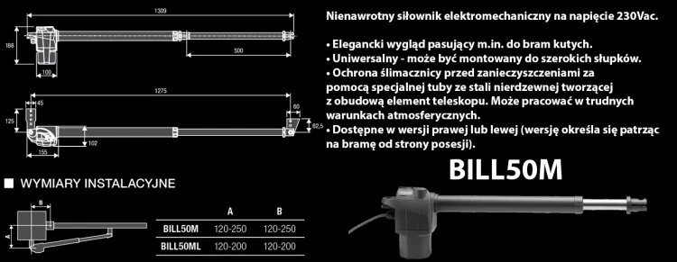 Zestaw do bramy skrzydłowej 230V KBILL50M.PM ( do 4,5m ) BENINCA.webp