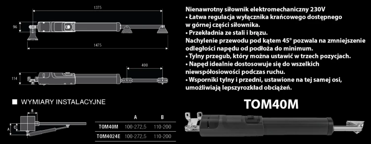 Zestaw do bramy skrzydłowej 230V KTOM40M.P ( do 4m ) BENINCA banner kopia.webp