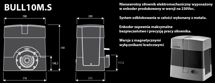 Zestaw do bramy przesuwnej KBULL10M.S.PM wył. magnet. (do 1000 kg) BENINCA.webp