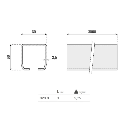 Szyna L-3m 60x60x3,5mm seria M 323.3 HI-MOTIONS wymiary.webp