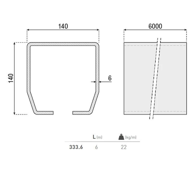 Szyna L-6m 140x140x5mm seria XL 333.6 HI-MOTIONS wymiary.webp