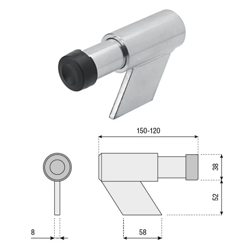 Ogranicznik ruchu ze sprężyną tłumiącą, do przyspawania 245.1 HI-MOTIONS wymiary.webp