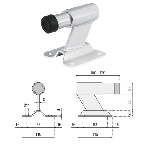 Ogranicznik ruchu ze sprężyną tłumiącą, z podstawą do przykręcenia 245.1 HI-MOTIONS wymiary.webp