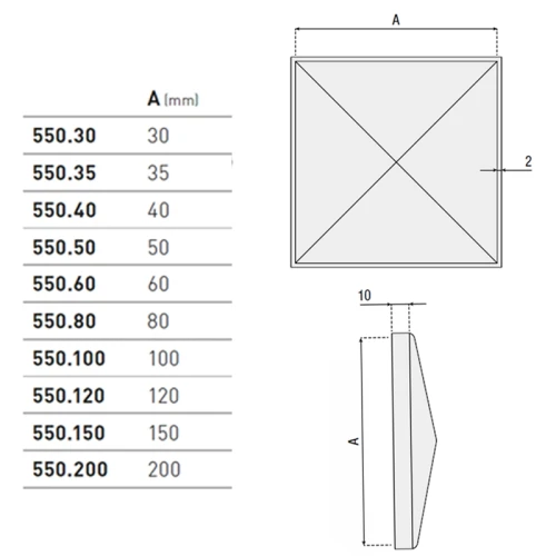Daszek na słupek z obrzeżem - seria 550 HI MOTIONS wymiary.webp