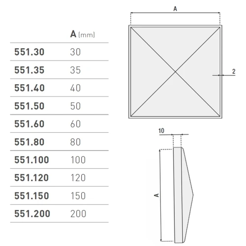 Daszek na słupek z obrzeżem (surowy)- seria 551 HI MOTIONS wymiary.webp