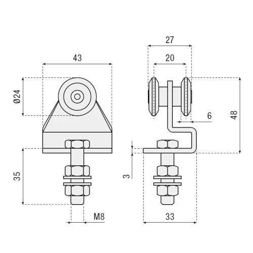 Rolka do bram podwieszanych  605.24 HI-MOTIONS wymiary.webp