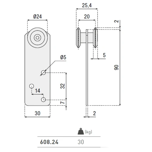 Rolka do bram podwieszanych seria 608.24 HI-MOTIONS wymiary.webp