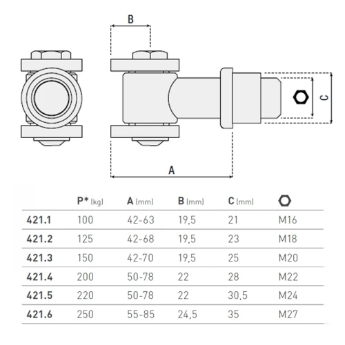Zawias do przyspawania - seria 421 HI MOTIONS wymiary.webp