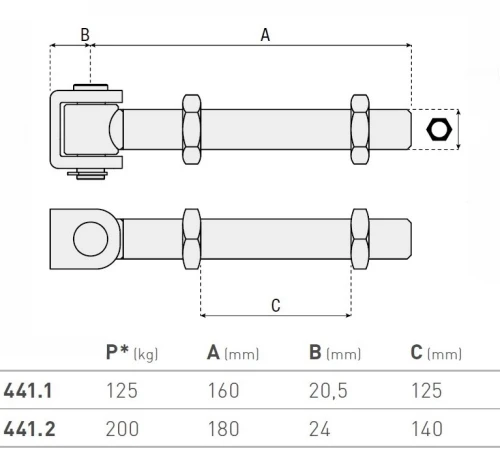 Zawias do przyspawania długi  seria 441 HI MOTIONS wymiary.webp