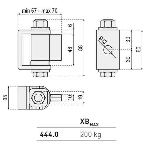 Zawias do przyspawania, z łożyskiem - seria 444 HI-MOTIONS  wymiary.webp