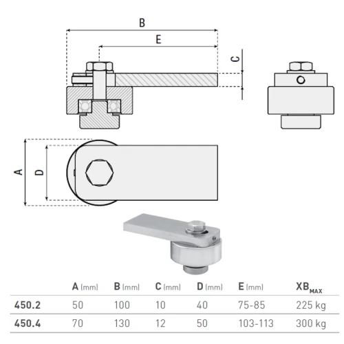Zawias górny do przyspawania, ze wspornikiem - seria 450 HI-MOTIONS wymiary.webp