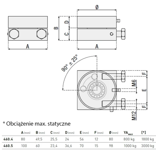 Zawias dolny z ogranicznikami mechanicznym - seria  460 HI-MOTIONS wymiary 1.webp
