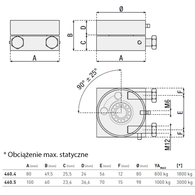 Zawias dolny z ogranicznikami mechanicznym - seria  460 HI-MOTIONS wymiary 1.webp