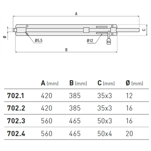 Rygiel pionowy z uchwytem na kłódkę - seria 702 HI-MOTIONS wymiary.webp