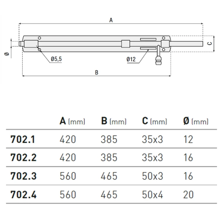 Rygiel pionowy z uchwytem na kłódkę - seria 702 HI-MOTIONS wymiary.webp