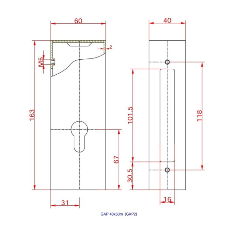 Kaseta zamka (krótka)  z profilu 40×60 z zamkiem ZW2 GAP 40x60m +ZW2.jpg