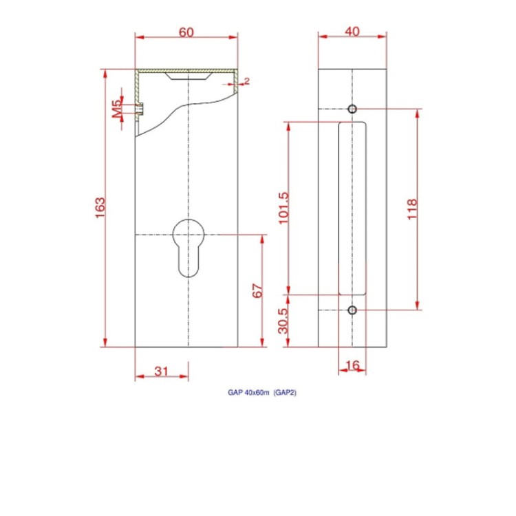 Kaseta zamka (krótka) z profilu 40×60 z zamkiem hakowym ZH GAP 40x60m + ZH .jpg
