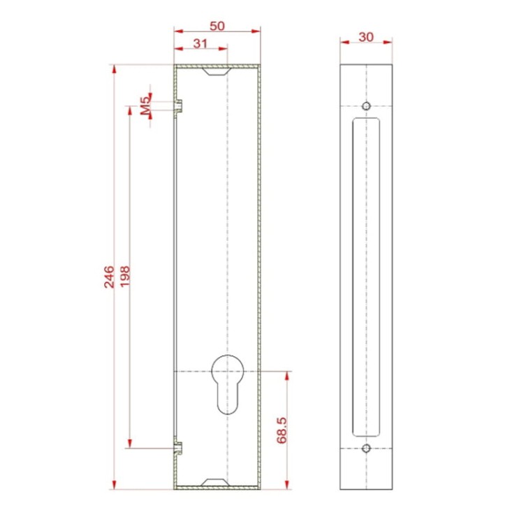 Kaseta zamka z profilu 30×50 z zamkiem ZR1 GAP 30×50 + ZR1 .jpg