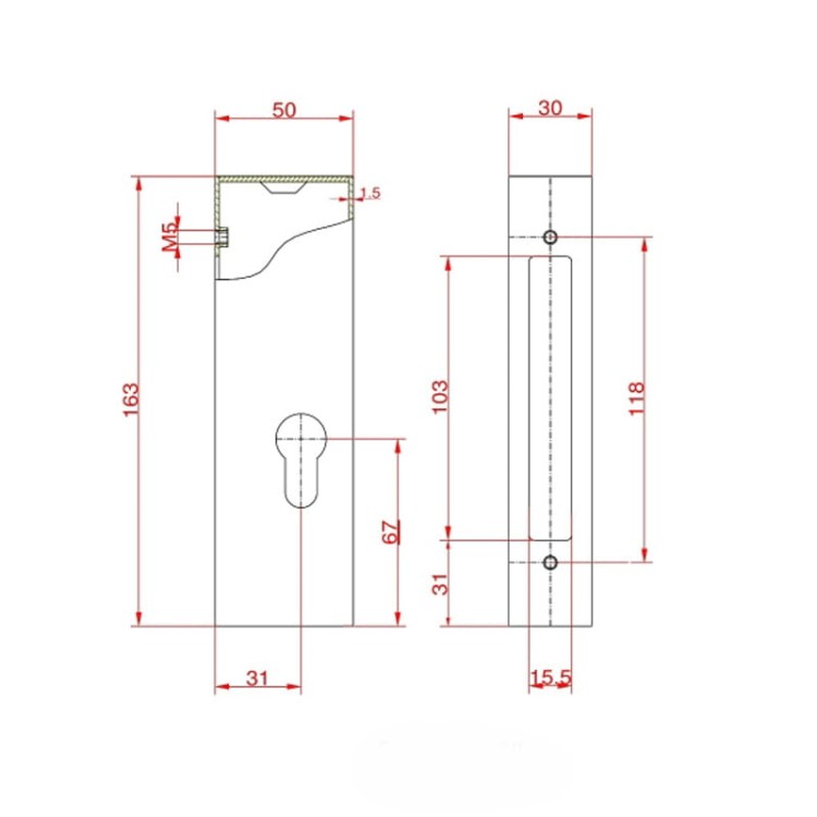 Kaseta zamka +zamek (krótka) z profilu 30×50 z zamkiem ZW2 GAP 30x50m + ZW2 .jpg