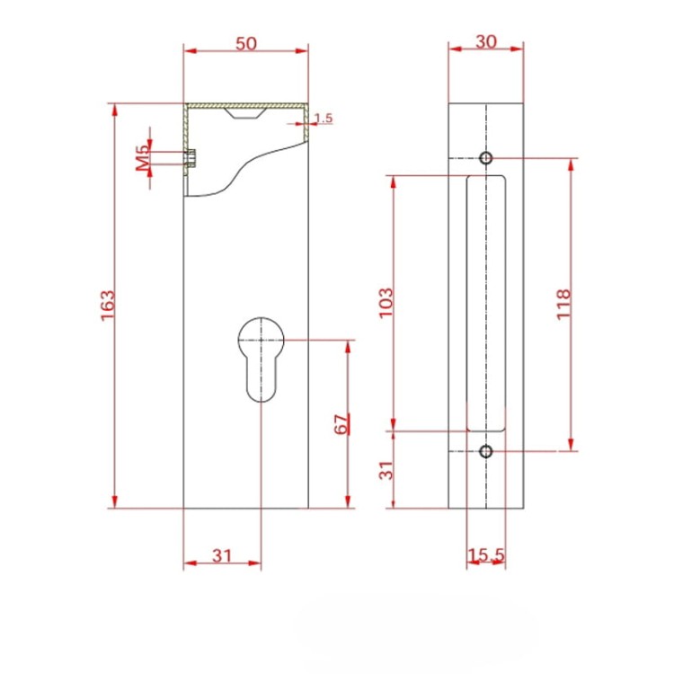 Kaseta zamka (krótka) z profilu 30×50 na zamki ZW2 lub ZH GAP 30X50m .jpg