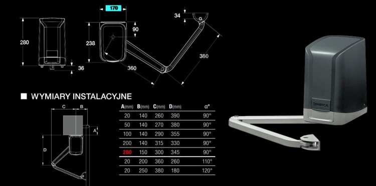 wymiary instalacyjne Zestaw do bramy skrzydłowej 24V KSAM24.PM BENINCA.jpg