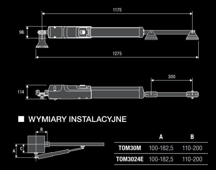 wymiary instalacyjne Zestaw do bramy skrzydłowej 24V KTOM3024.P BENINCA.jpg